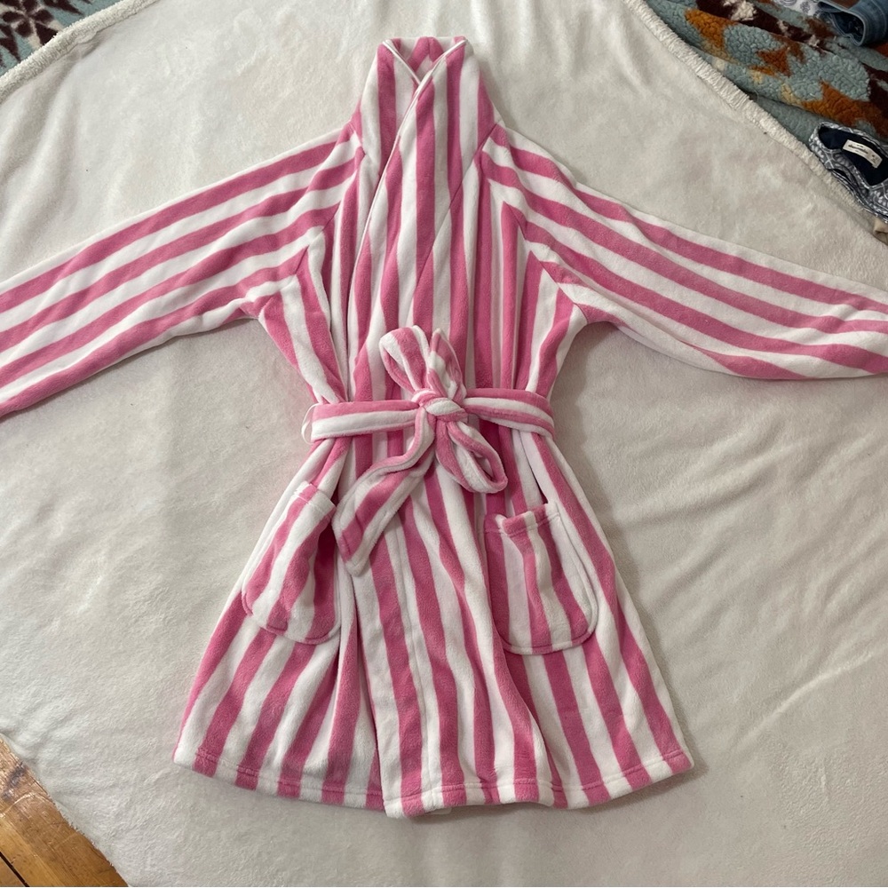 Victoria’s Secret pink and white bathrobe